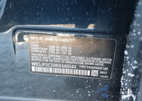 2019 BMW M5 Competition z USA, uszkodzony, nr VIN WBSJF0C58KB448044